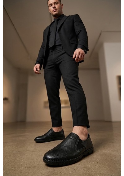 Ayakkabı Fuarı Elit Brk062 Erkek Hakiki Deri Casual Ayakkabı Siyah