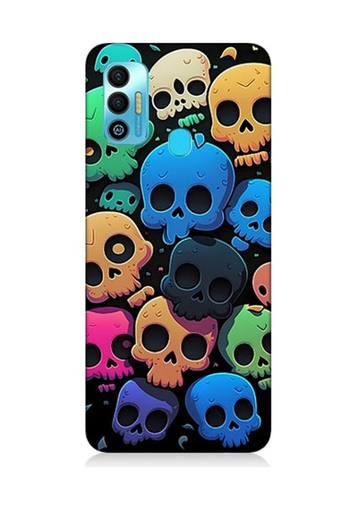 Tecno Spark 7t Uyumlu Silikon Kılıf Renkli Kurukafalar