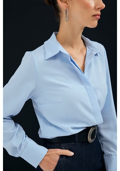 Sateen Klasik Düz Gömlek - Mavi-136996