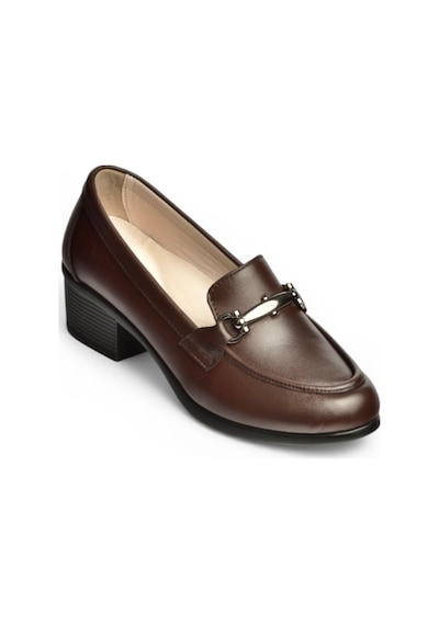 Fox Shoes Y555592003 Kahverengi Hakiki Deri Kalın Alçak Topuklu Kadın Ayakkabı