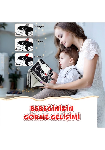 Tummy Time Hışırtılı Yumuşak Bez Aktivite Kitabı - Siyah Beyaz