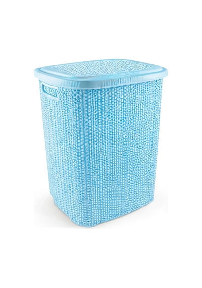 Hubrendy Çer Kirli Çamaşır Sepeti Kapaklı 65 Lt Örgü Desenli Plastik Çamaşır Sepeti Banyo Sepeti - M Diğer