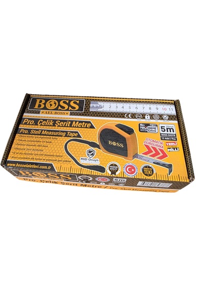 Boss 5 Mt X 25 Mm 84378 Profesyonel Çelik Şerit Metre Stoplu 12 Adet 5 M