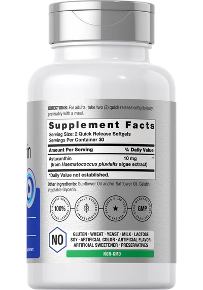 Astaxanthin 10mg Per Serving 60 Softgels