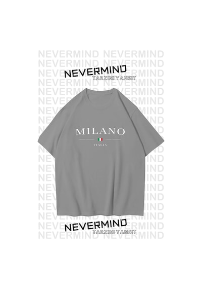 Unisex Baskılı Oversize %100 Pamuk T-shirt Antrasit