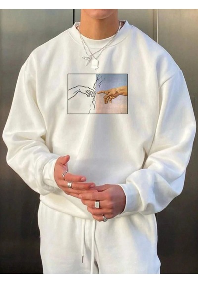 Startmore Adrift Hands Renkli Oversize Bisiklet Yaka Pamuklu Sweatshirt Beyaz Beyaz