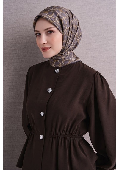 Armine Sura Saf İpek Eşarp 9638 33 Gri Kemer Desen