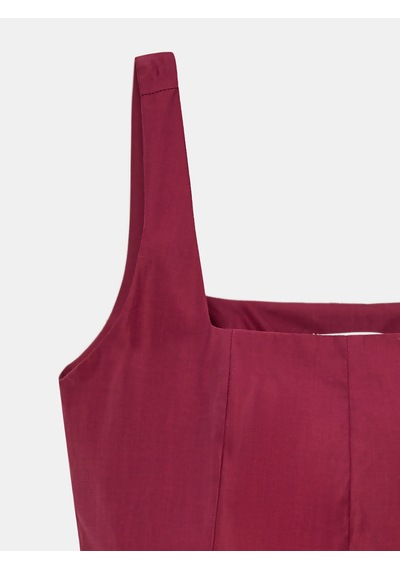 DİLVİN 90941 Kare Yaka Askılı Midi Elbise-bordo
