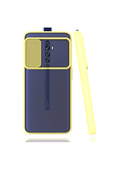 Kilifone - Oppo Uyumlu Reno 2z - Kılıf Slayt Sürgülü Arkası Buzlu Lensi Kapak - Sarı