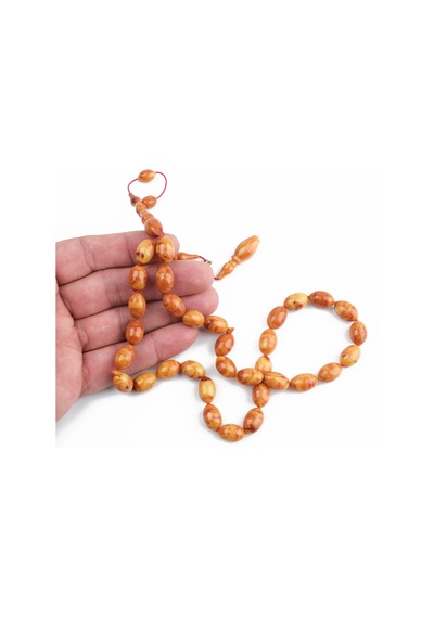 Sıkma Kehribar Alman Numaralı Çubuk Usta İşi İmzalı Beyzi Kesim 8.5x13mm Tesbih