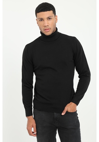 Dufy Erkek Slim Fit Yarım Balıkçı Yaka Siyah Triko-18511