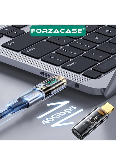 Forzacase 240w Pd 3.1 Hızlı Şarj 40gbps Data Veri Aktarıcı Dijital Ekranlı Type-c Adaptör - Fc1185 Şeffaf