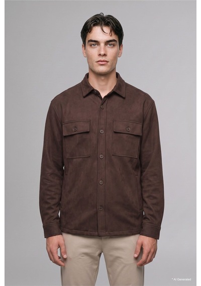 Defacto Regular Fit Polo Yaka Cepli Süet Gömlek Ceket A5110ax26wnbn192 Kahve-bn192