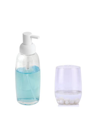 Sıa Sıvı Sabunluk Ve Diş Fırçalık 2 Li Banyo Seti Boncuklu Şeffaf