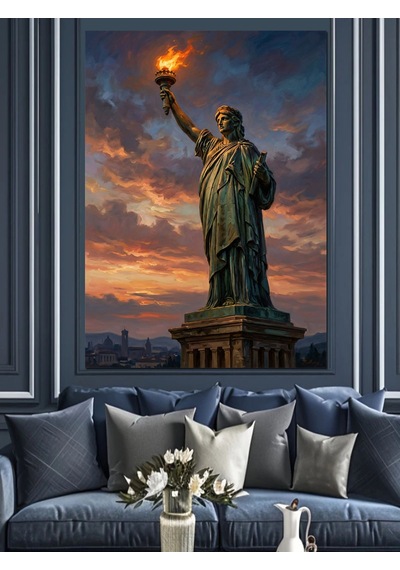 Meşaleli Özgürlük Heykeli New York Dekoratif Kanvas - Mdf Ahşap Tablo