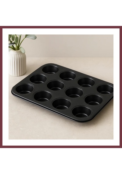 Storeşahin 12 Gözlü Metal Muffin Kek Kalıbı - Siyah Düz Shn0720