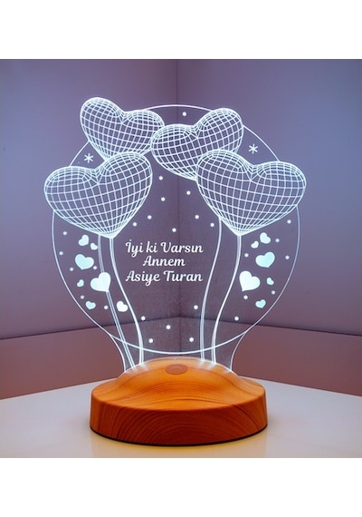 3D Led Lamba 3 Boyutlu Anneler Günü Kişiye Özel Balon Kalp Küre