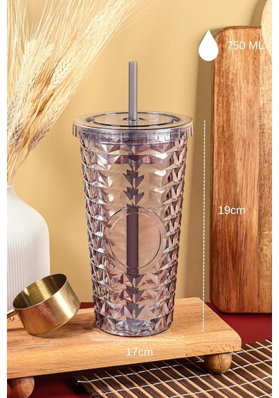 Pipetli Mika Bardak 750 Ml Kapaklı İçecek Bardağı, Can.7263.oea Diğer