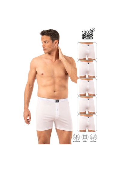 Özkan Underwear Özkan 0041 5'li Paket Erkek %100 Pamuklu Şardonlu Klasik Rahat Kesim Havlu Bel Süprem Penye Boxer Beyaz