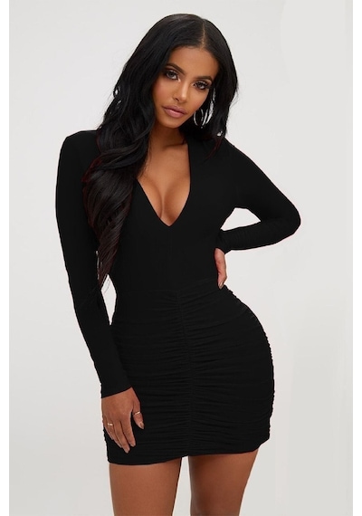 Büzgülü Mini Elbise - Dlkj-866423 Çok Renkli