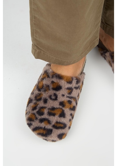 Manijero Leda Kadın Peluş Düz Vizon Leopar Terlik