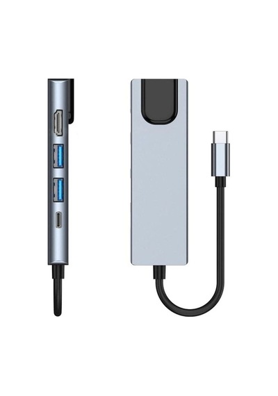Type C Hub 5 In 1 Type-C To 4K Hdmı + 2X Usb 3.0 + Type-C + Lan