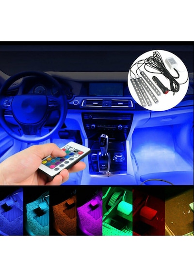 Araç Içi Ayak Altı Led Müziğe Duyarlı Kumandalı 9 Led'Li