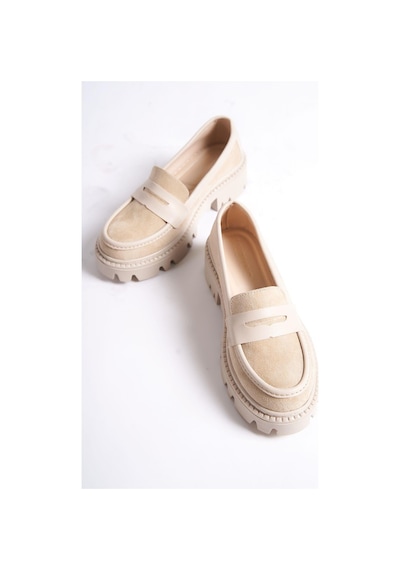 Mubiano Mb1190-bj Kalın Taban Lüx Süet Bej Kadın Kolej Loafer Bej