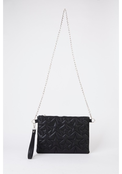 Vivaq Kadın Siyah Yıldız Nakışlı Suni Deri Bilek Ve Zincir Askılı Portföy El Ve Clutch Çanta