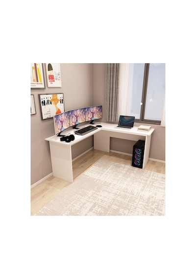 Kerva L Çalışma Masası Ofis Masası Oyuncu Masası Köşe Masa Beyaz - Beyaz Beyaz-beyaz