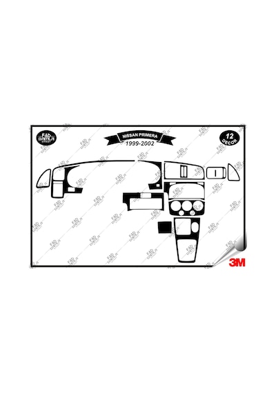 Nissan Primera 1999-2002 Torpido Konsol Trim Göğüs Maun Kaplama Set 12 Parça Siyah