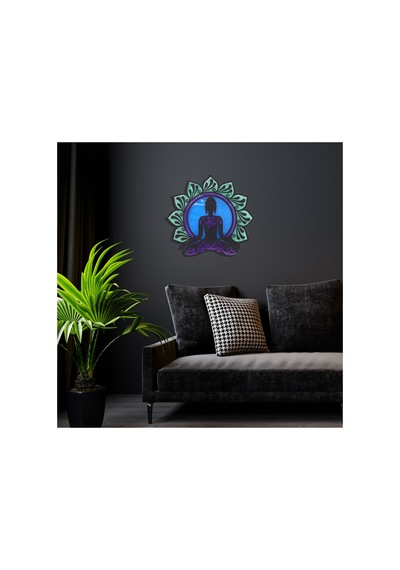 Epoksili Meditasyon Yoga Buda Figürlü Tablo Dekoratif Duvar Dekorlu Gece Lambası Sarı - 757050817 Sarı