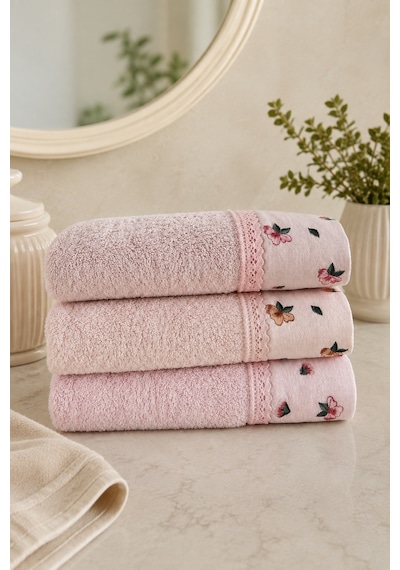 Çiçek Desenli 3 Lü El Yüz Havlusu Seti 50 90 Cm - Blushblossom Çok Renkli