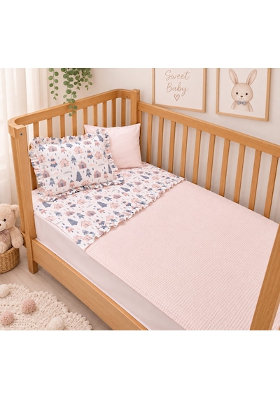 Sallhome Baby Textile Pudra Masal Evleri Bebek Pike Takımı 4 Parça 90x120 CM