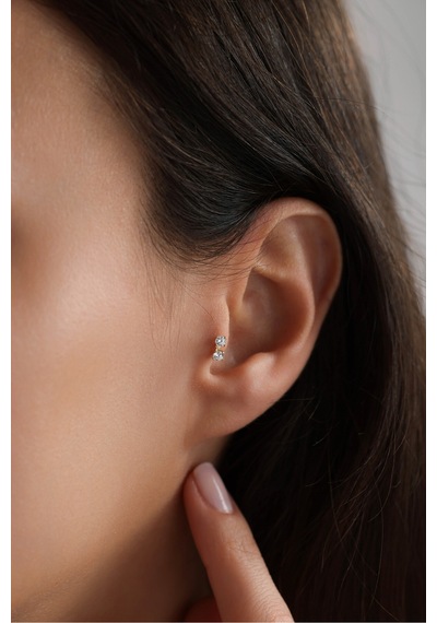 14 Ayar Altın Taşlı Twin Tragus Küpe