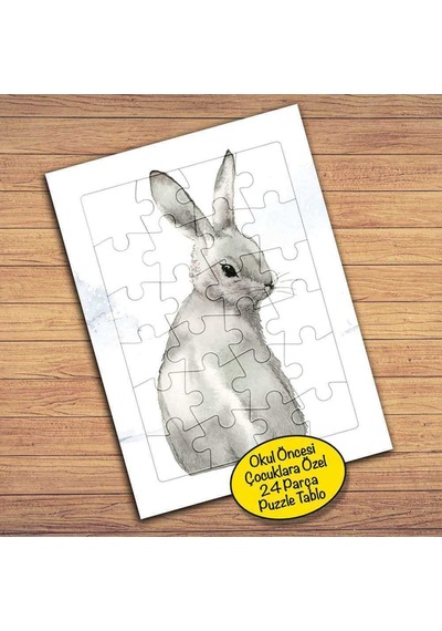 Sevimli Tavşan Çocuklara Özel Puzzle Yapboz Tablo-56348
