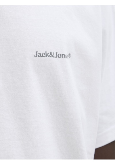 Jack & Jones Erkek Sirt Baskili Bisiklet Yaka Tisört - Split - 12297539 Bright White