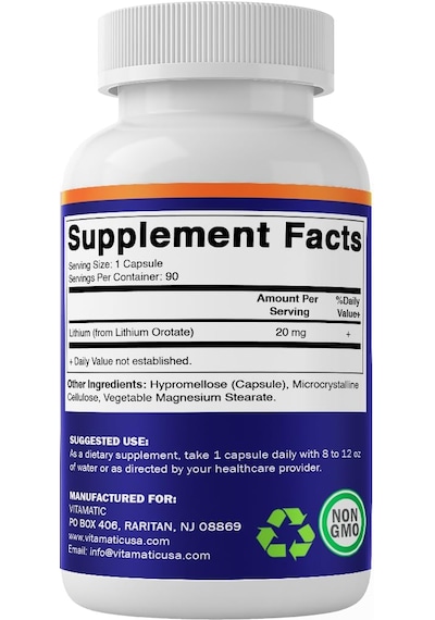 Vitamatic, Lithium Orotate, 20 Mg 90 Kapsül