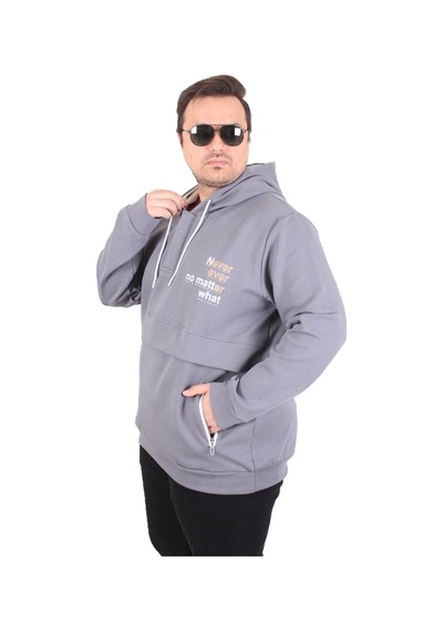 Moc Grande Mocgrande Büyük Beden Kapüşonlu Sweat Double Face Never 25706 Fume Fume