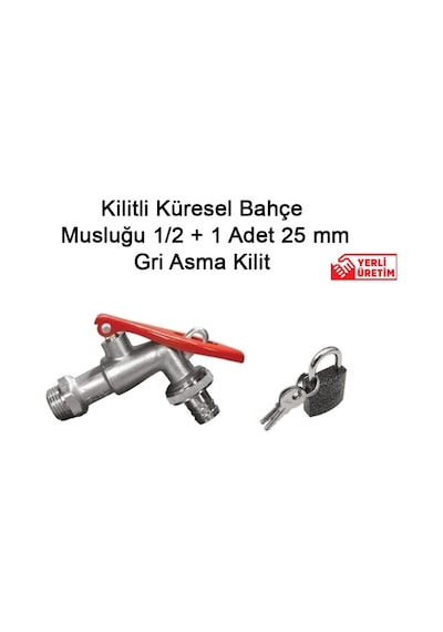 Kilitli Küresel Bahçe Musluğu 1/2 + 1 Adet 25 Mm Gri Asma Kilit