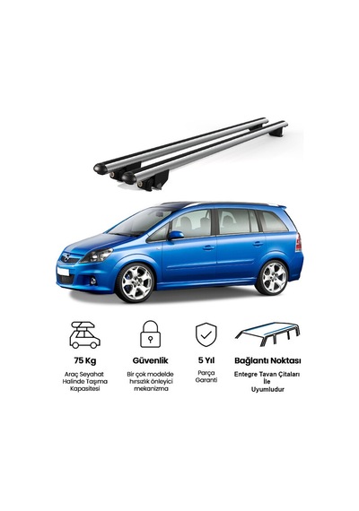 Kanca Opel Zafira 2007-2011 Uyumlu Gri Kilitli Ara Atkı 120cm Port Bagaj Tavan Barı