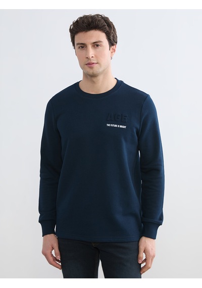 Lcwaıkıkı Classic Lacivert Bisiklet Yaka Baskılı Erkek Sweatshirt