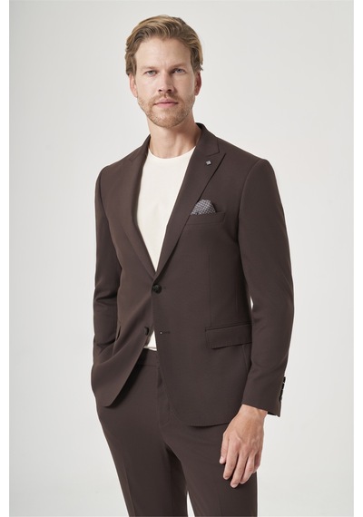 İmza Kahverengi Kırlangıç Yaka 6 Drop Slim Fit Tam Astar Esnek Takım Elbise 1001260148