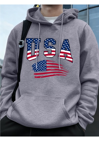Startmore Startmoreabd Amerika Bayrağı Baskı Erkek Tişörtü Kış Polar Sıcak Kapüşonlular Temelleri Büyük Boy Cep Gri