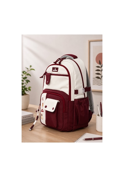 Unisex Ortaokul Lise Okul Sırt Çantası Çok Gözlü 16 İnç Laptop Bölmeli Soft Kumaş Bordo