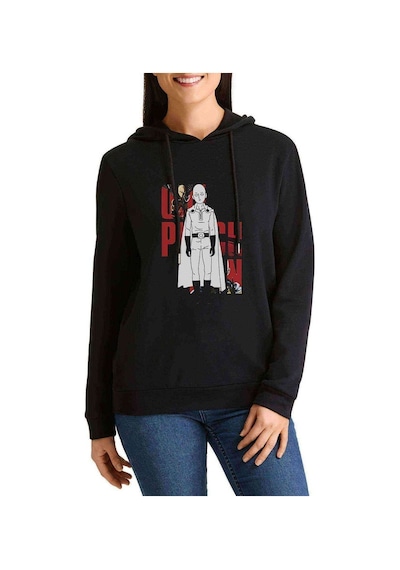 Anime One Punch Man Baskılı Siyah Kadın Kapşonlu Sweashirt (528745018)