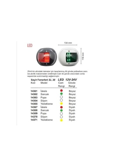 Sealux Marine Seyir Feneri Sl 30 Led Sancak Siyah Renk 12/24V Siyah
