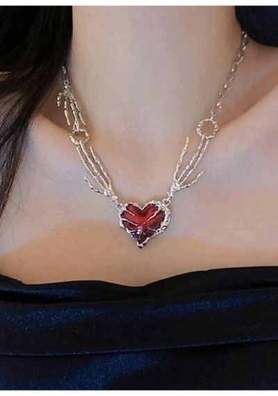 Kalp Muhafızı Kolye Pençe El Gerdanlık Gotik Kırmızı Çok Renkli