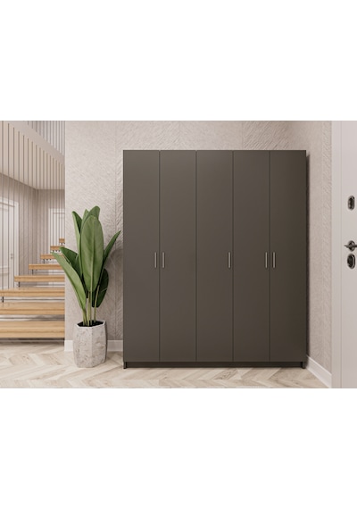 Asra Trend Vestiyer & Portmanto V-09 %100 MDF 5 Kapaklı Geniş Ayakkabılık Koyu Gri