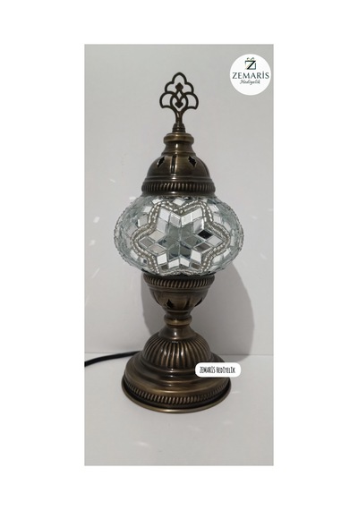 El Yapımı Otantik Mozaik Masa Lambası Abajur Beyaz - 717800296 Beyaz